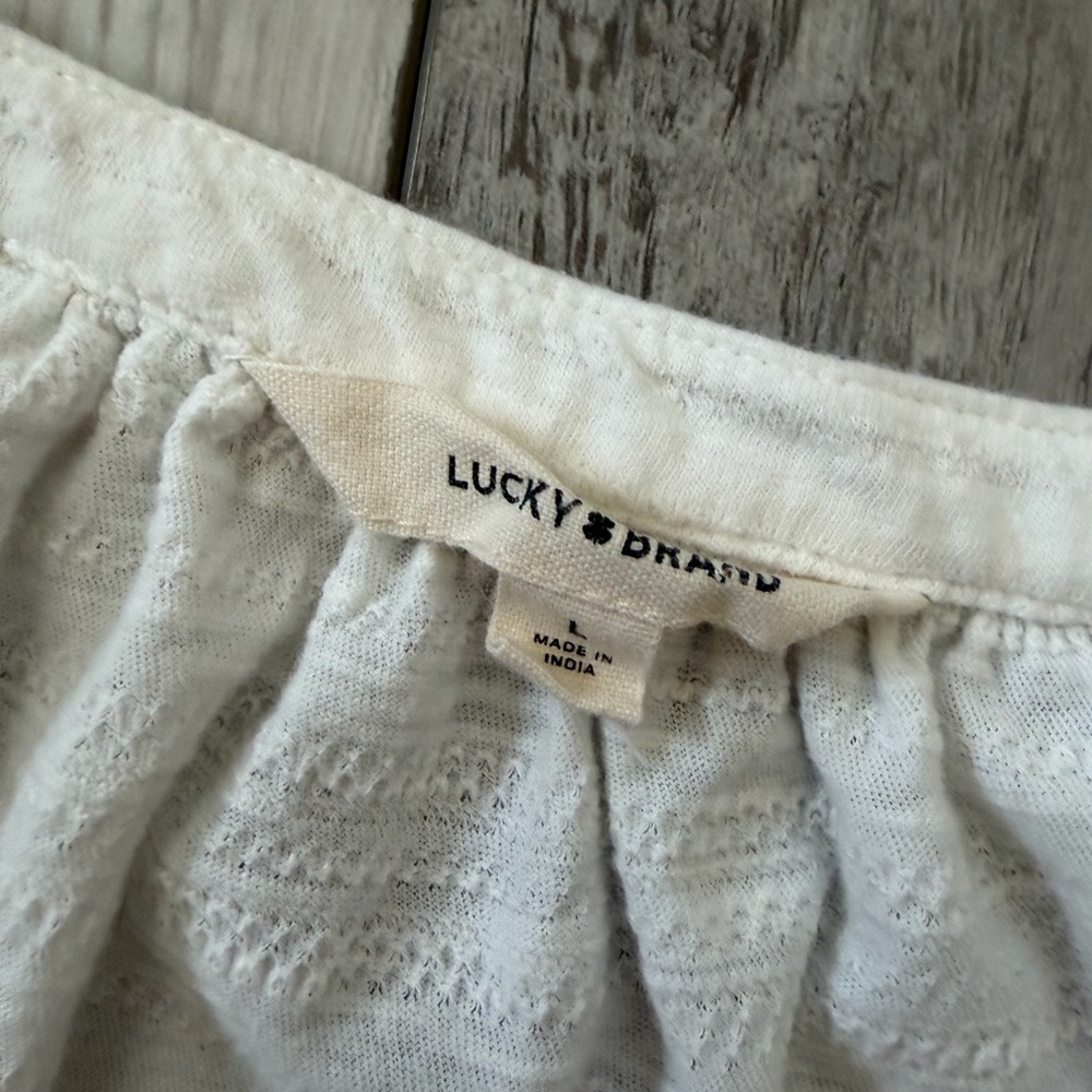 Lucky Brand Cream Peasant Blouse with Gold Embroidery - Picture 10 of 11